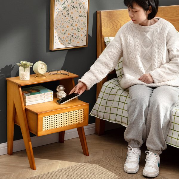 Contemporary Simplicity Rectangle Cube Composite Board ABS Bamboo Nightstand 1 - Drawer For Bedroom - Image 9