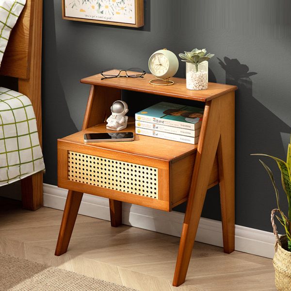 Contemporary Simplicity Rectangle Cube Composite Board ABS Bamboo Nightstand 1 - Drawer For Bedroom - Image 11
