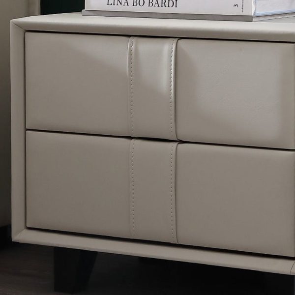 Contemporary Scandinavian Square Cube Solid Wood Leather Nightstand 2 - Drawer For Bedroom - Image 7