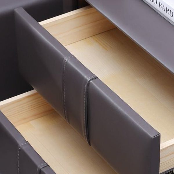 Contemporary Scandinavian Square Cube Solid Wood Leather Nightstand 2 - Drawer For Bedroom - Image 8