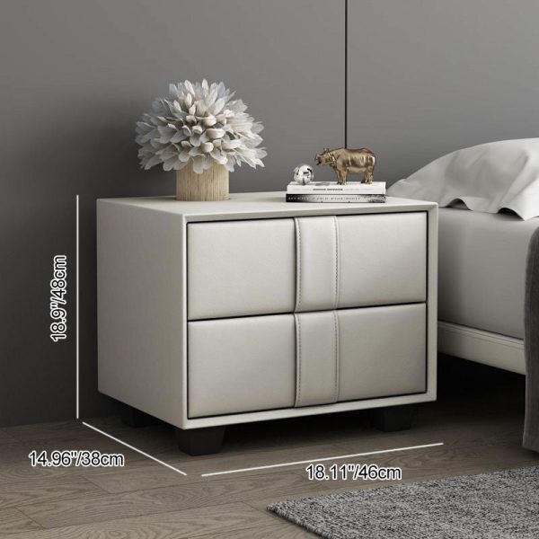 Contemporary Scandinavian Square Cube Solid Wood Leather Nightstand 2 - Drawer For Bedroom - Image 4