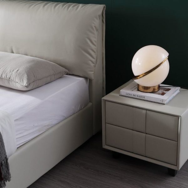 Contemporary Scandinavian Square Cube Solid Wood Leather Nightstand 2 - Drawer For Bedroom - Image 10