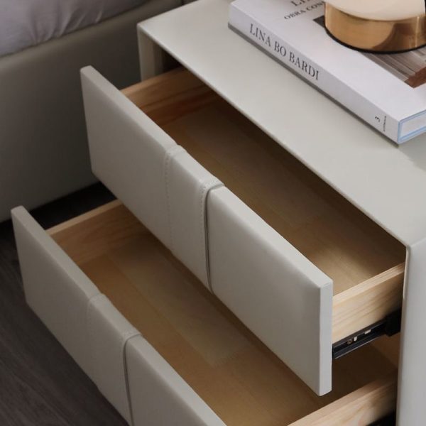 Contemporary Scandinavian Square Cube Solid Wood Leather Nightstand 2 - Drawer For Bedroom - Image 6