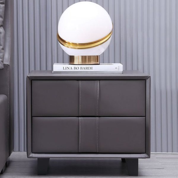 Contemporary Scandinavian Square Cube Solid Wood Leather Nightstand 2 - Drawer For Bedroom - Image 13