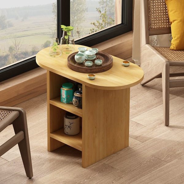 Traditional Japanese Semicircular Rectangle Solid Wood Side Table 3 - Tier For Living Room - Image 10