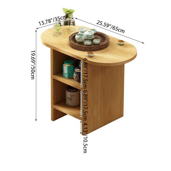 Traditional Japanese Semicircular Rectangle Solid Wood Side Table 3 - Tier For Living Room - Image 4