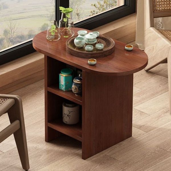 Traditional Japanese Semicircular Rectangle Solid Wood Side Table 3 - Tier For Living Room - Image 6