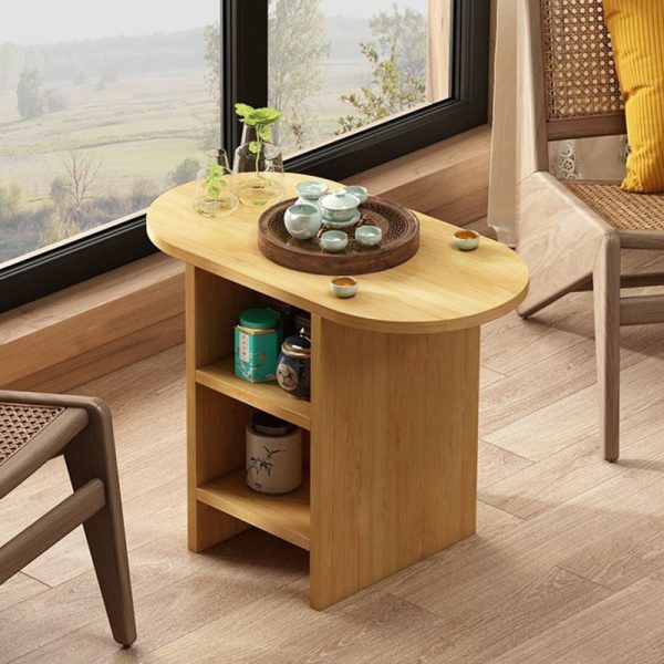 Traditional Japanese Semicircular Rectangle Solid Wood Side Table 3 - Tier For Living Room - Image 7