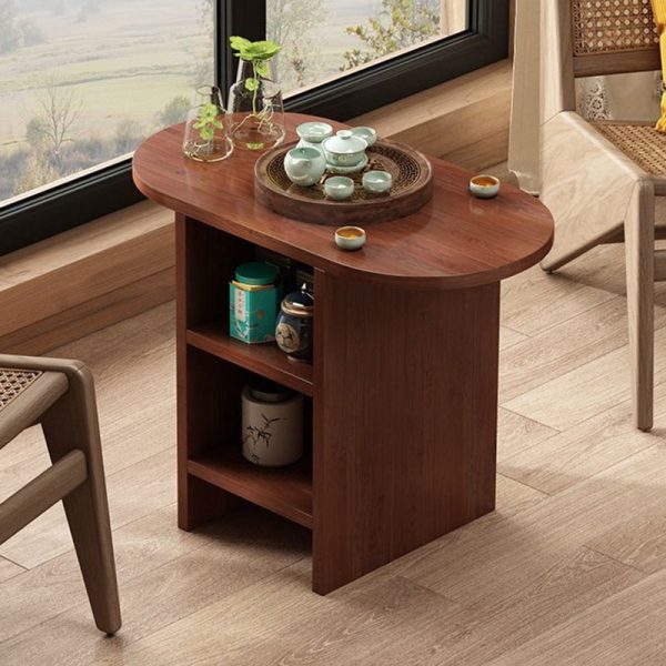Traditional Japanese Semicircular Rectangle Solid Wood Side Table 3 - Tier For Living Room - Image 9