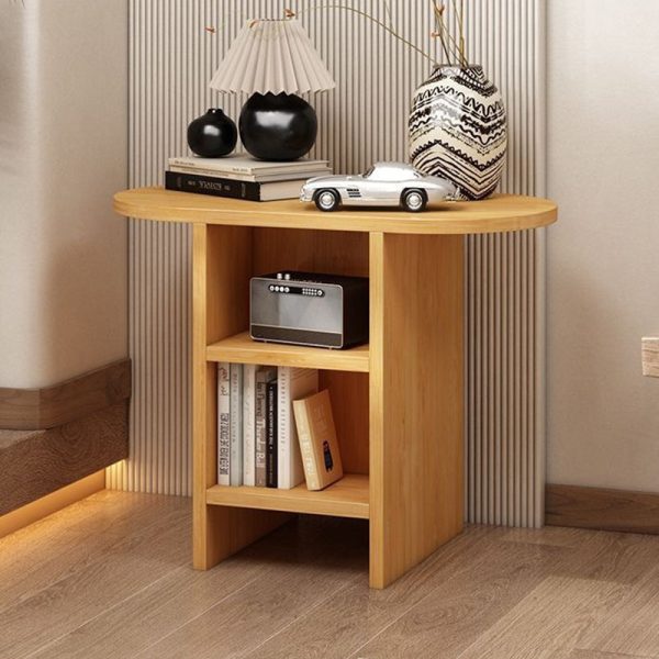 Traditional Japanese Semicircular Rectangle Solid Wood Side Table 3 - Tier For Living Room - Image 3