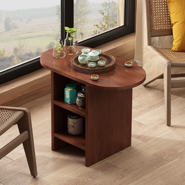 Traditional Japanese Semicircular Rectangle Solid Wood Side Table 3 - Tier For Living Room - Image 8