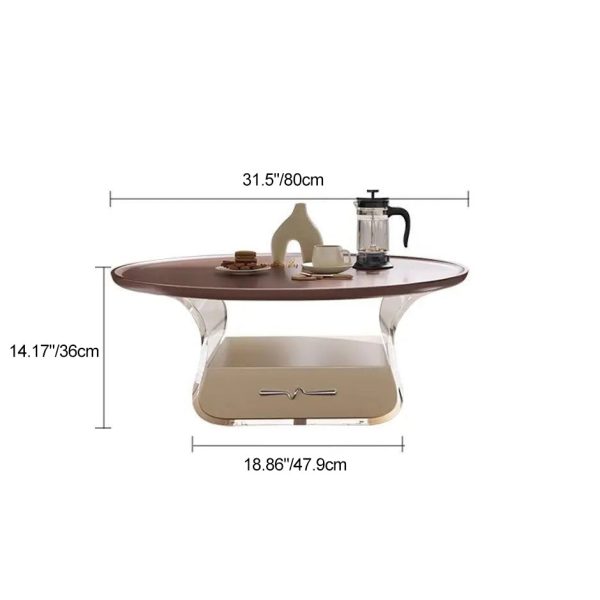Contemporary Scandinavian Round Cream Artificial Board Acrylic Stainless Steel Coffee Table 1 - Drawer For Living Room - Image 4