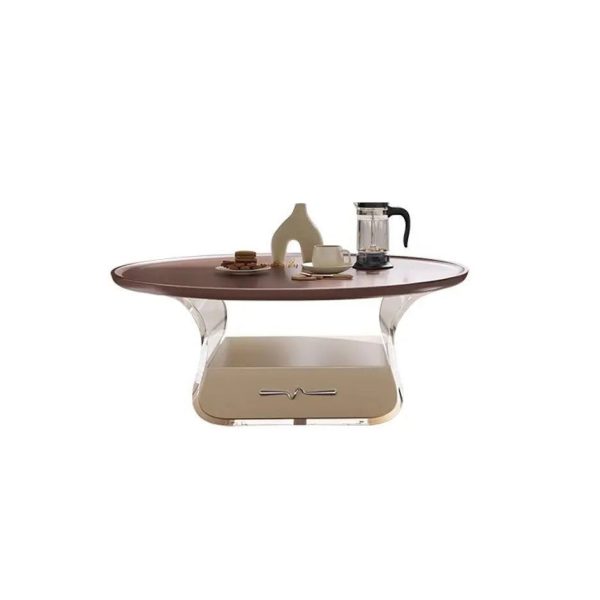 Contemporary Scandinavian Round Cream Artificial Board Acrylic Stainless Steel Coffee Table 1 - Drawer For Living Room - Image 12
