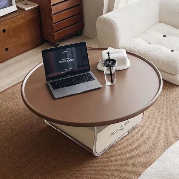 Contemporary Scandinavian Round Cream Artificial Board Acrylic Stainless Steel Coffee Table 1 - Drawer For Living Room - Image 10