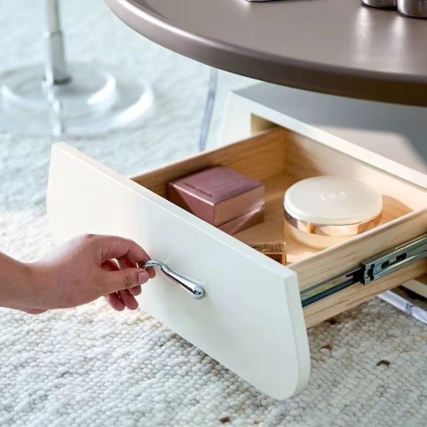 Contemporary Scandinavian Round Cream Artificial Board Acrylic Stainless Steel Coffee Table 1 - Drawer For Living Room - Image 6