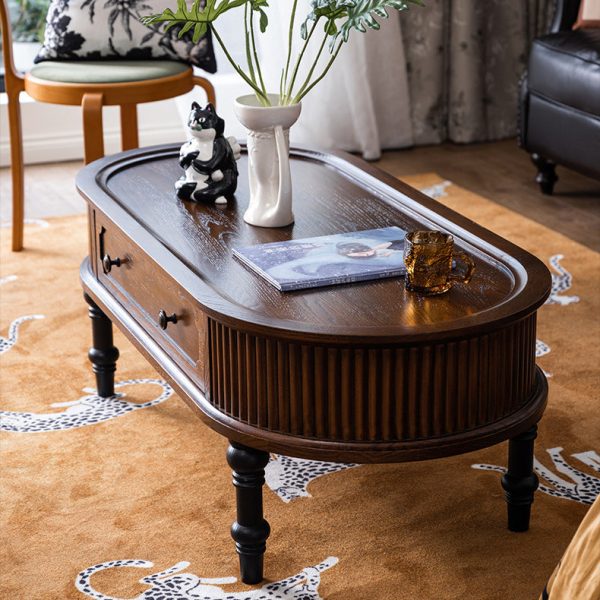 Traditional French Rectangle Cube Pine Solid Wood Coffee Table 2 - Drawer For Living Room - Image 17