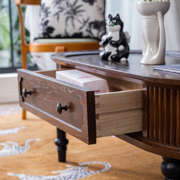 Traditional French Rectangle Cube Pine Solid Wood Coffee Table 2 - Drawer For Living Room - Image 19