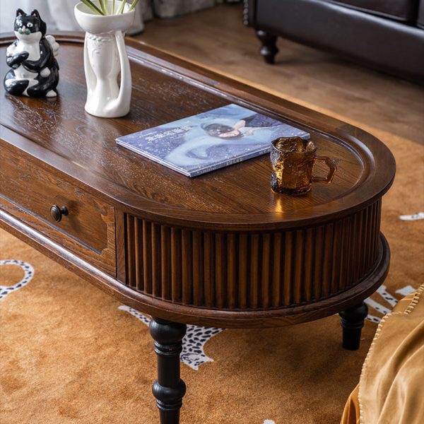 Traditional French Rectangle Cube Pine Solid Wood Coffee Table 2 - Drawer For Living Room - Image 13