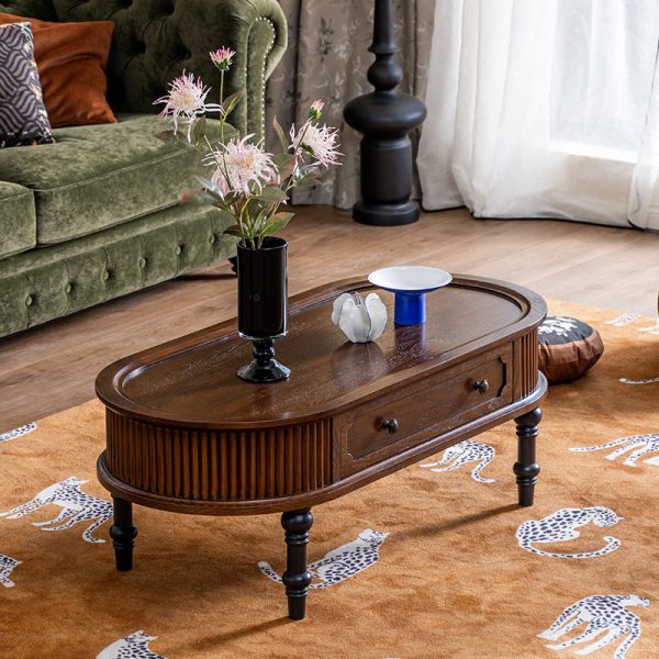 Traditional French Rectangle Cube Pine Solid Wood Coffee Table 2 - Drawer For Living Room - Image 2