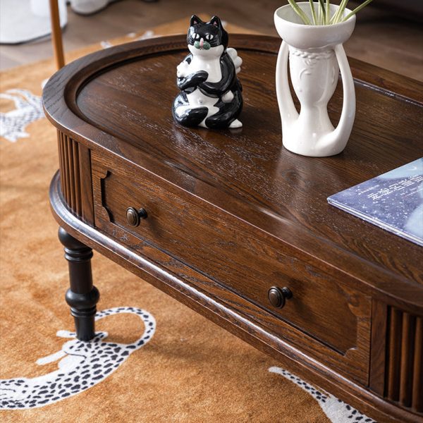 Traditional French Rectangle Cube Pine Solid Wood Coffee Table 2 - Drawer For Living Room - Image 8