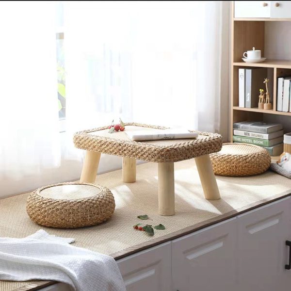 Traditional Japanese Round Rectangle Cottonwood Rattan Coffee Table 1 - Tier For Dining Room - Image 12
