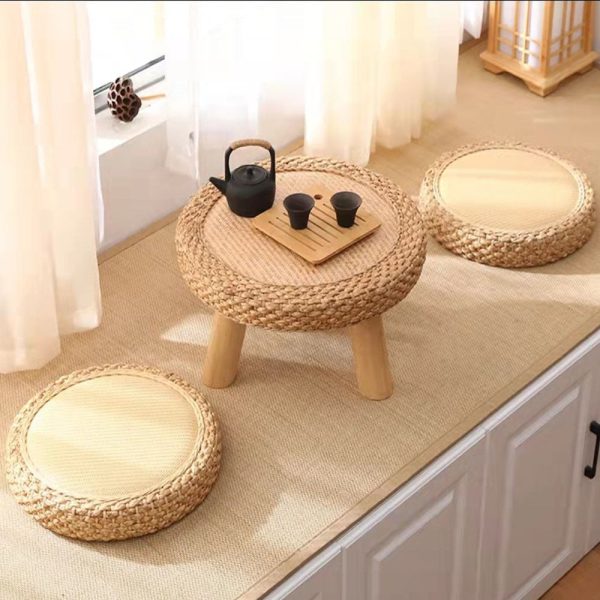 Traditional Japanese Round Rectangle Cottonwood Rattan Coffee Table 1 - Tier For Dining Room - Image 2