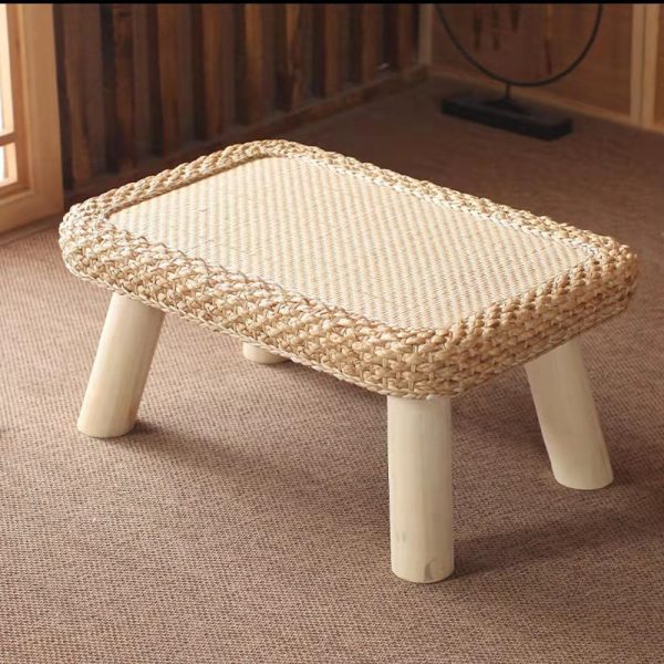 Traditional Japanese Round Rectangle Cottonwood Rattan Coffee Table 1 - Tier For Dining Room - Image 16