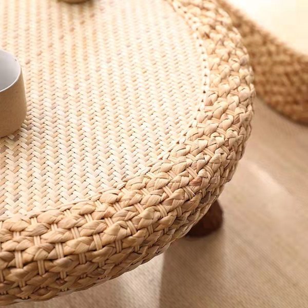 Traditional Japanese Round Rectangle Cottonwood Rattan Coffee Table 1 - Tier For Dining Room - Image 8