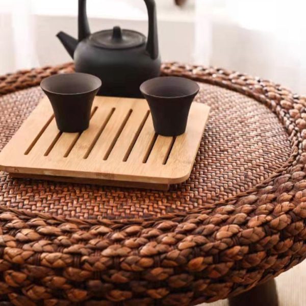 Traditional Japanese Round Rectangle Cottonwood Rattan Coffee Table 1 - Tier For Dining Room - Image 6