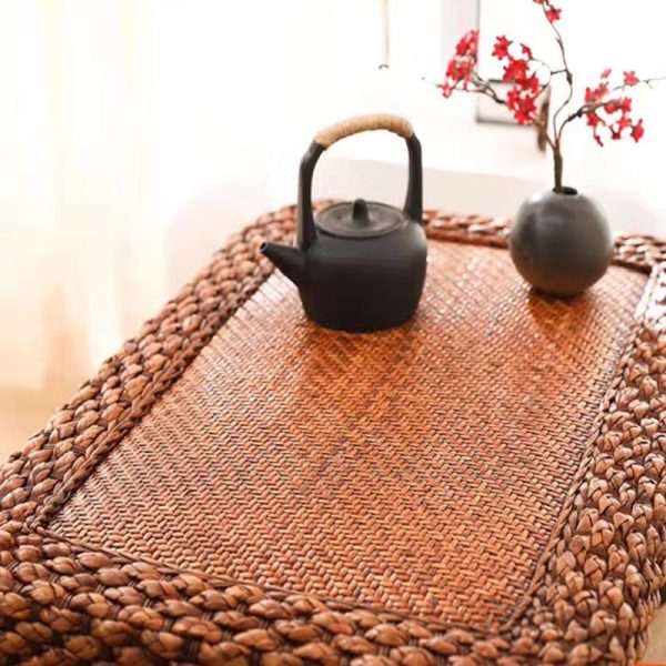 Traditional Japanese Round Rectangle Cottonwood Rattan Coffee Table 1 - Tier For Dining Room - Image 7