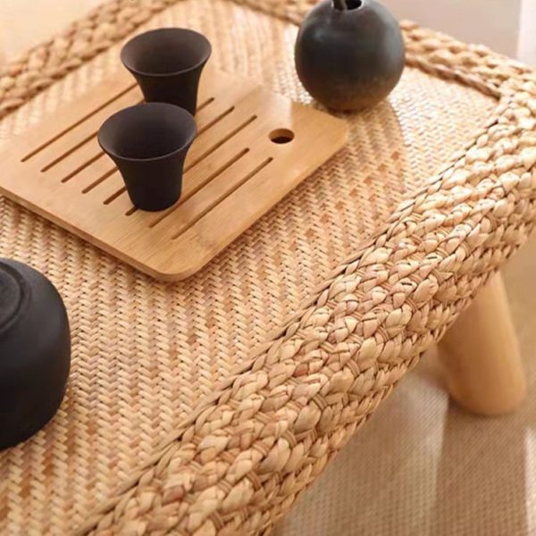 Traditional Japanese Round Rectangle Cottonwood Rattan Coffee Table 1 - Tier For Dining Room - Image 9