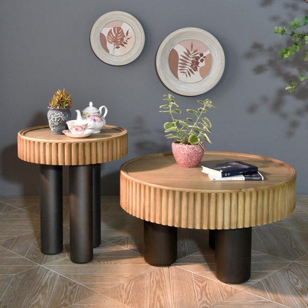 Contemporary Nordic Round Cylinder Medium Density Fiberboard Solid Wood Coffee Table 1 - Tier For Living Room - Image 14