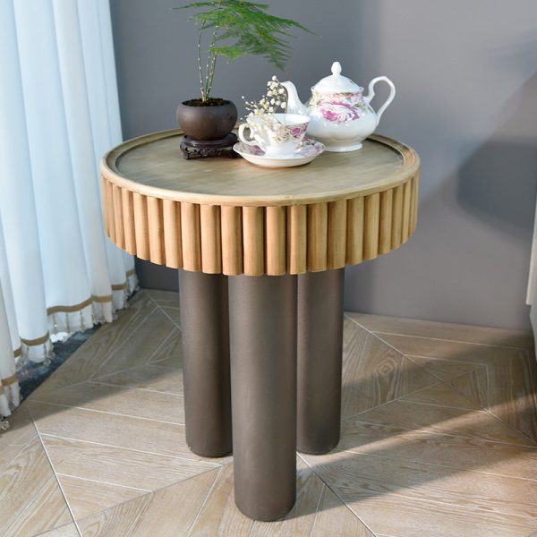 Contemporary Nordic Round Cylinder Medium Density Fiberboard Solid Wood Coffee Table 1 - Tier For Living Room - Image 15