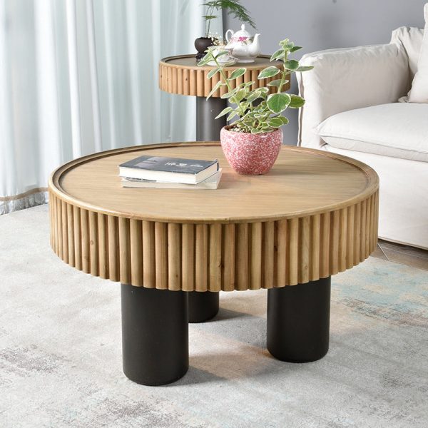 Contemporary Nordic Round Cylinder Medium Density Fiberboard Solid Wood Coffee Table 1 - Tier For Living Room - Image 18