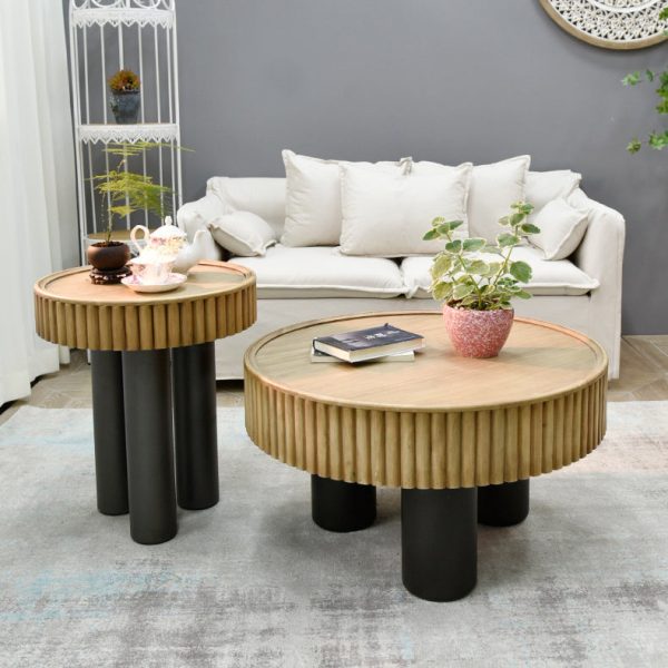 Contemporary Nordic Round Cylinder Medium Density Fiberboard Solid Wood Coffee Table 1 - Tier For Living Room - Image 2