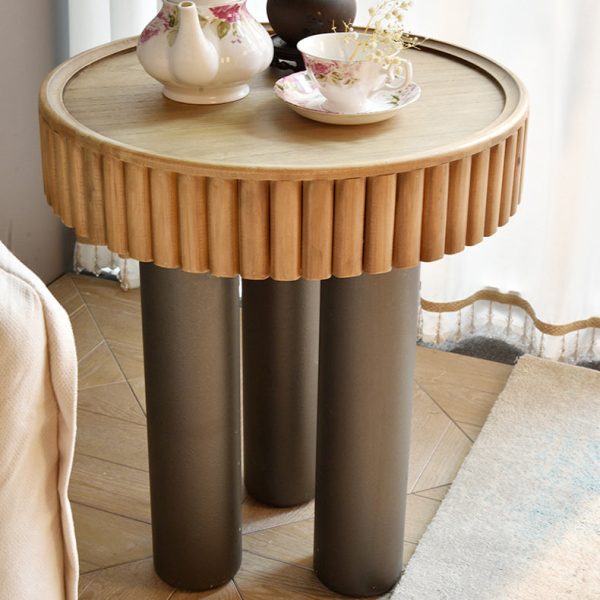 Contemporary Nordic Round Cylinder Medium Density Fiberboard Solid Wood Coffee Table 1 - Tier For Living Room - Image 20