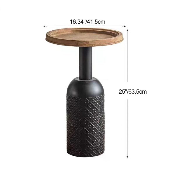 Traditional Rustic Round Cylinder Iron Samarium Side Table 1 - Tray For Living Room - Image 4