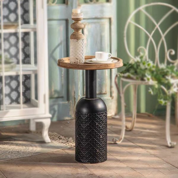 Traditional Rustic Round Cylinder Iron Samarium Side Table 1 - Tray For Living Room - Image 6