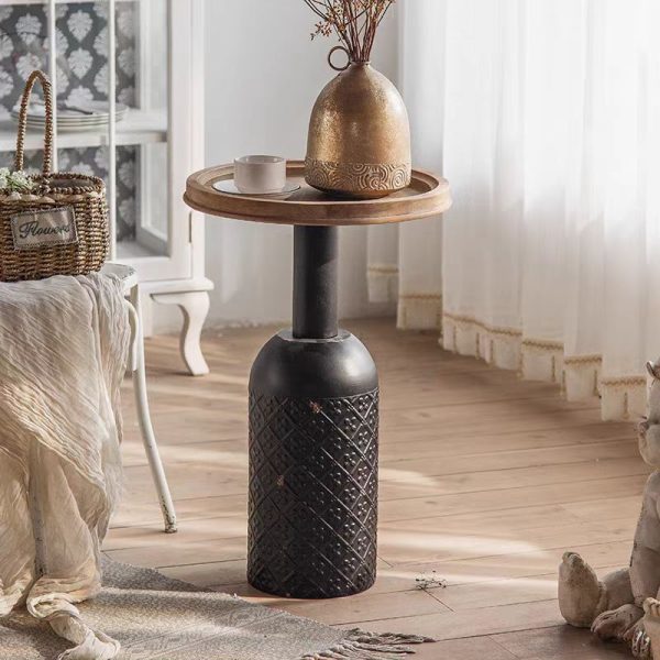 Traditional Rustic Round Cylinder Iron Samarium Side Table 1 - Tray For Living Room - Image 2