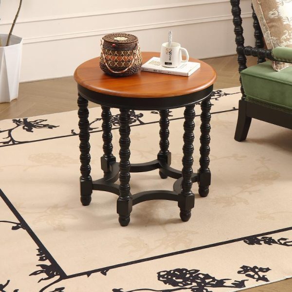 Traditional French Round Spiral Legs Oak Solid Wood Coffee Table 1 - Tier For Living Room - Image 12