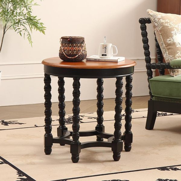 Traditional French Round Spiral Legs Oak Solid Wood Coffee Table 1 - Tier For Living Room - Image 10