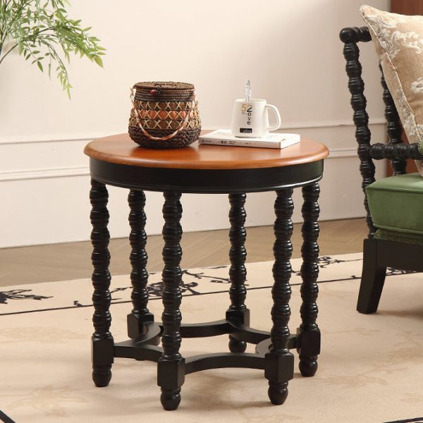 Traditional French Round Spiral Legs Oak Solid Wood Coffee Table 1 - Tier For Living Room - Image 11