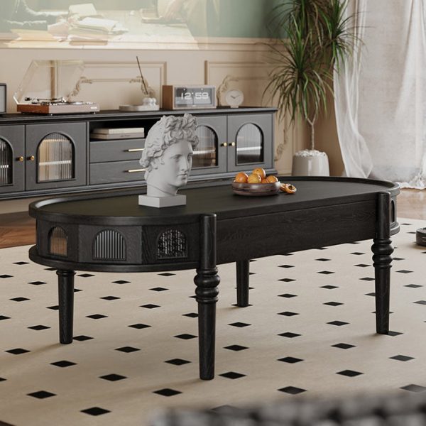 Traditional French Rectangle Cube Glass Solid Wood Coffee Table 1 - Drawer For Living Room - Image 16