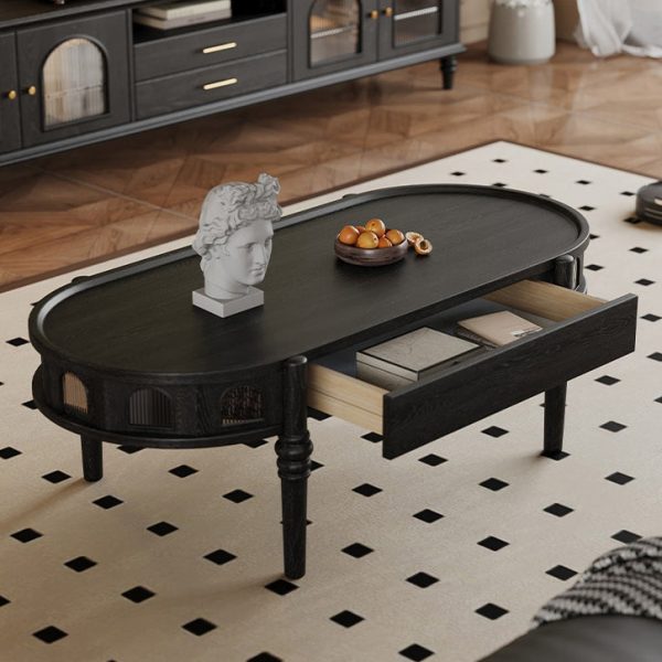 Traditional French Rectangle Cube Glass Solid Wood Coffee Table 1 - Drawer For Living Room - Image 8