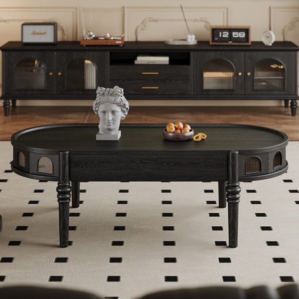 Traditional French Rectangle Cube Glass Solid Wood Coffee Table 1 - Drawer For Living Room - Image 14