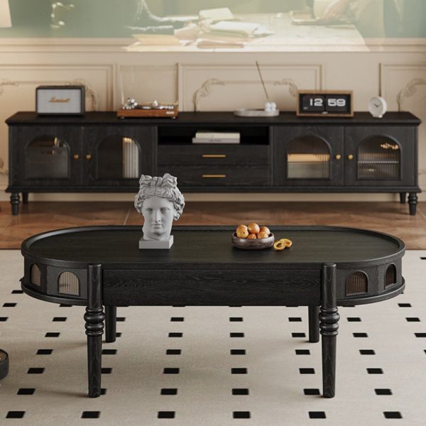 Traditional French Rectangle Cube Glass Solid Wood Coffee Table 1 - Drawer For Living Room