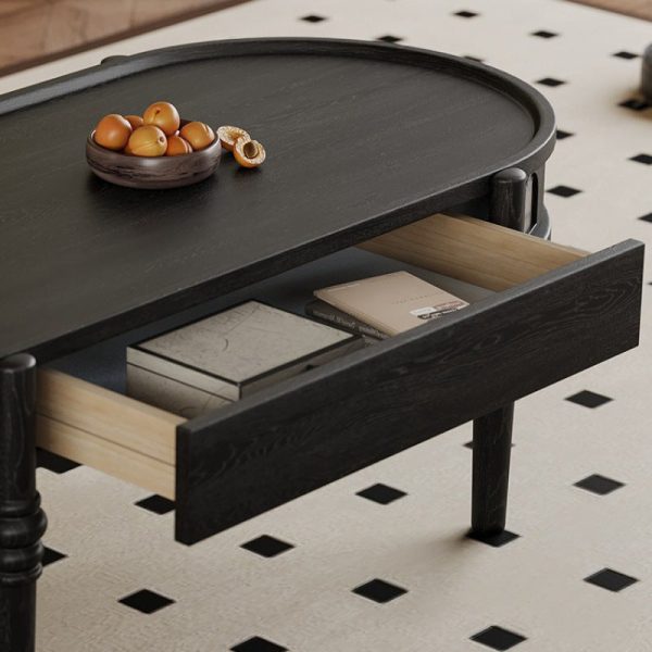 Traditional French Rectangle Cube Glass Solid Wood Coffee Table 1 - Drawer For Living Room - Image 7