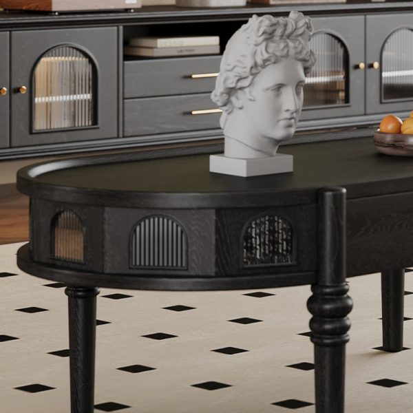 Traditional French Rectangle Cube Glass Solid Wood Coffee Table 1 - Drawer For Living Room - Image 5