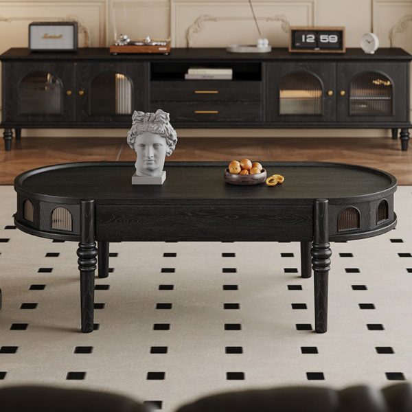 Traditional French Rectangle Cube Glass Solid Wood Coffee Table 1 - Drawer For Living Room - Image 13
