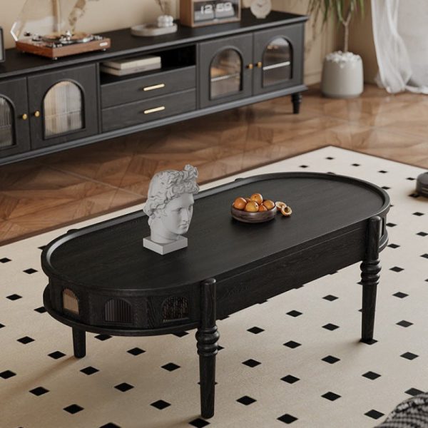 Traditional French Rectangle Cube Glass Solid Wood Coffee Table 1 - Drawer For Living Room - Image 15